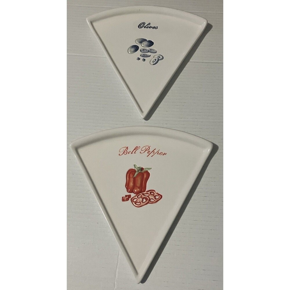 Pottery Barn Buono White Ceramic Pizza Triangle Plates Complete Set of 4